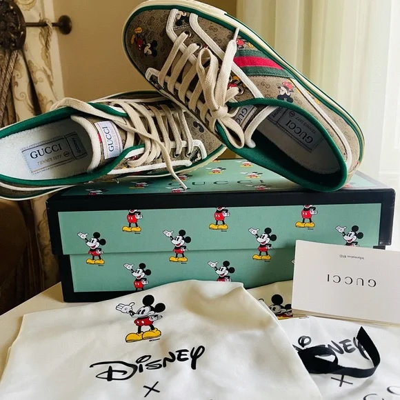 GUCCI Disney Mickey Mouse Tennis 1977 GG Canvas Sneakers Shoes SIZE 38 - Picture 12 of 16